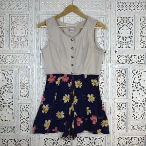 Vtg Floral Button Up Sleeveless Romper Sz M Retro Indie Casual 90's Lightweight